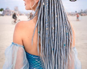 Blonde Silver & Blue Synthetic Dreads: Boho Viking Wrap Dreadlock Extensions