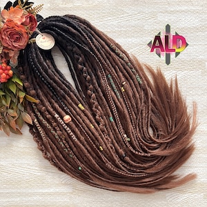 Black & Brown Ginger Boho Synthetic Dreads: Viking Style Dreadlock Extensions