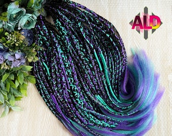 Boho Braids: Dark Brown, Purple & Turquoise Synthetic Hair Extensions