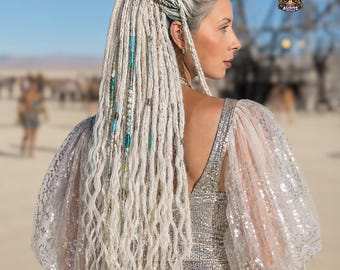Boho Blonde & White Synthetic Dreadlock Extensions: Crochet Kanekalon Dreads