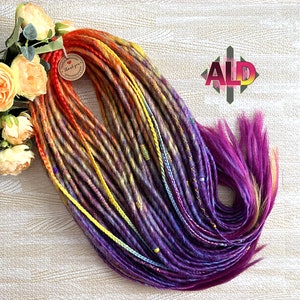 Rainbow Synthetic Dreadlock Extensions: Orange, Yellow, Blue, Purple