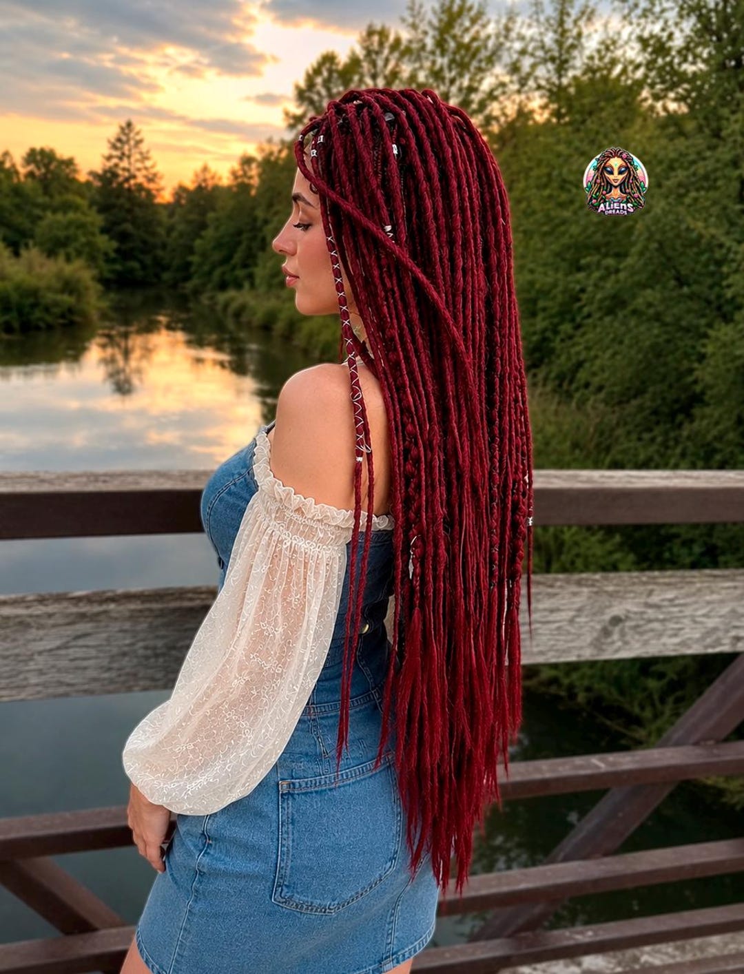 Burgundy Red Synthetic Dreadlock Extensions: Crochet Viking Dreads