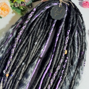 Black & Silver Dark Gray Synthetic Boho Dreadlock Extensions: Handmade Crochet Dreads image 5