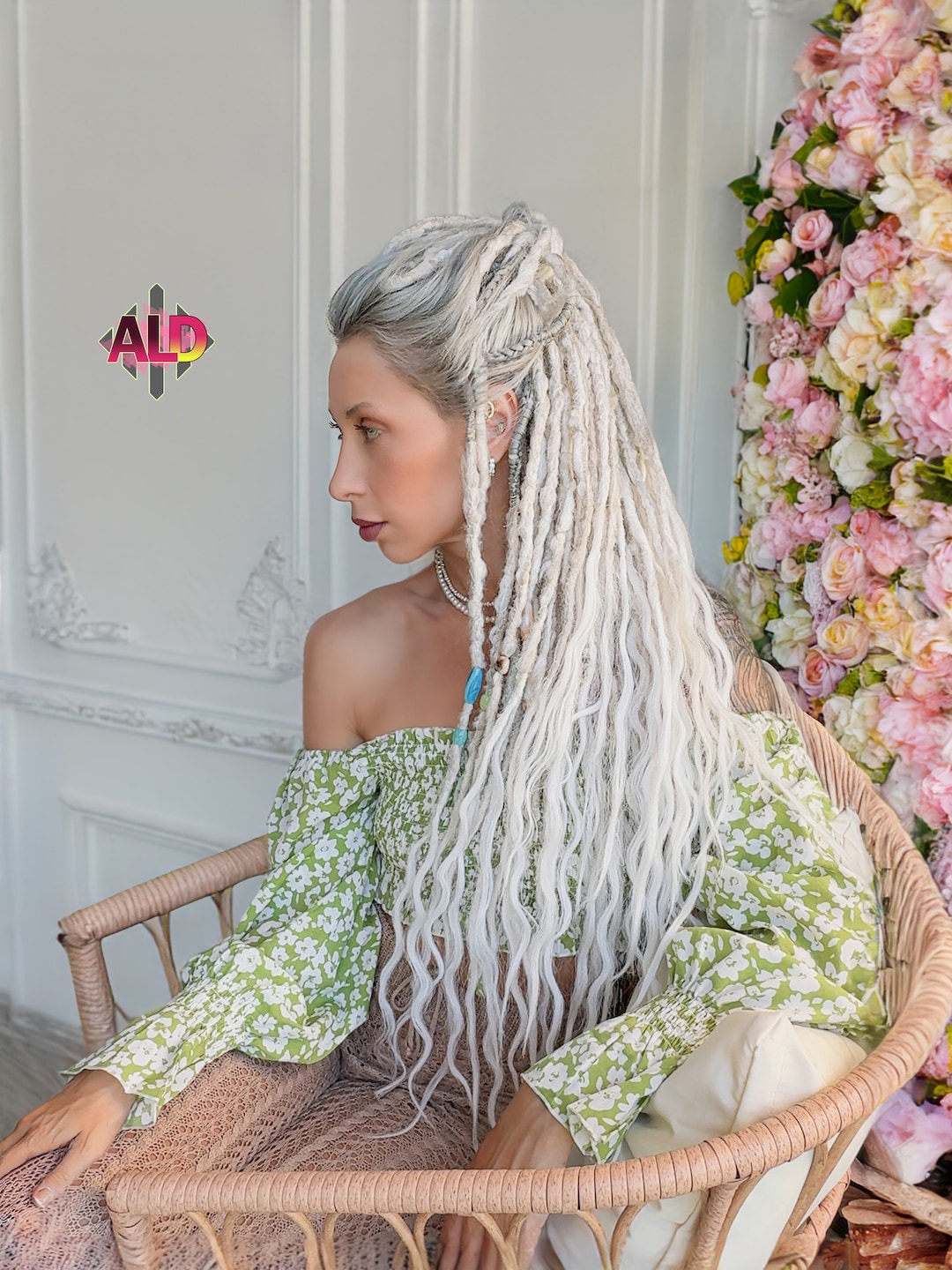 Boho Blonde and White Synthetic Dreads Extensions, Crochet Dreadlock