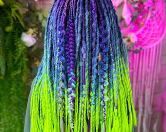 Extensões de dreadlock sintético arco-íris roxo verde: dreads de crochê feitos à mão