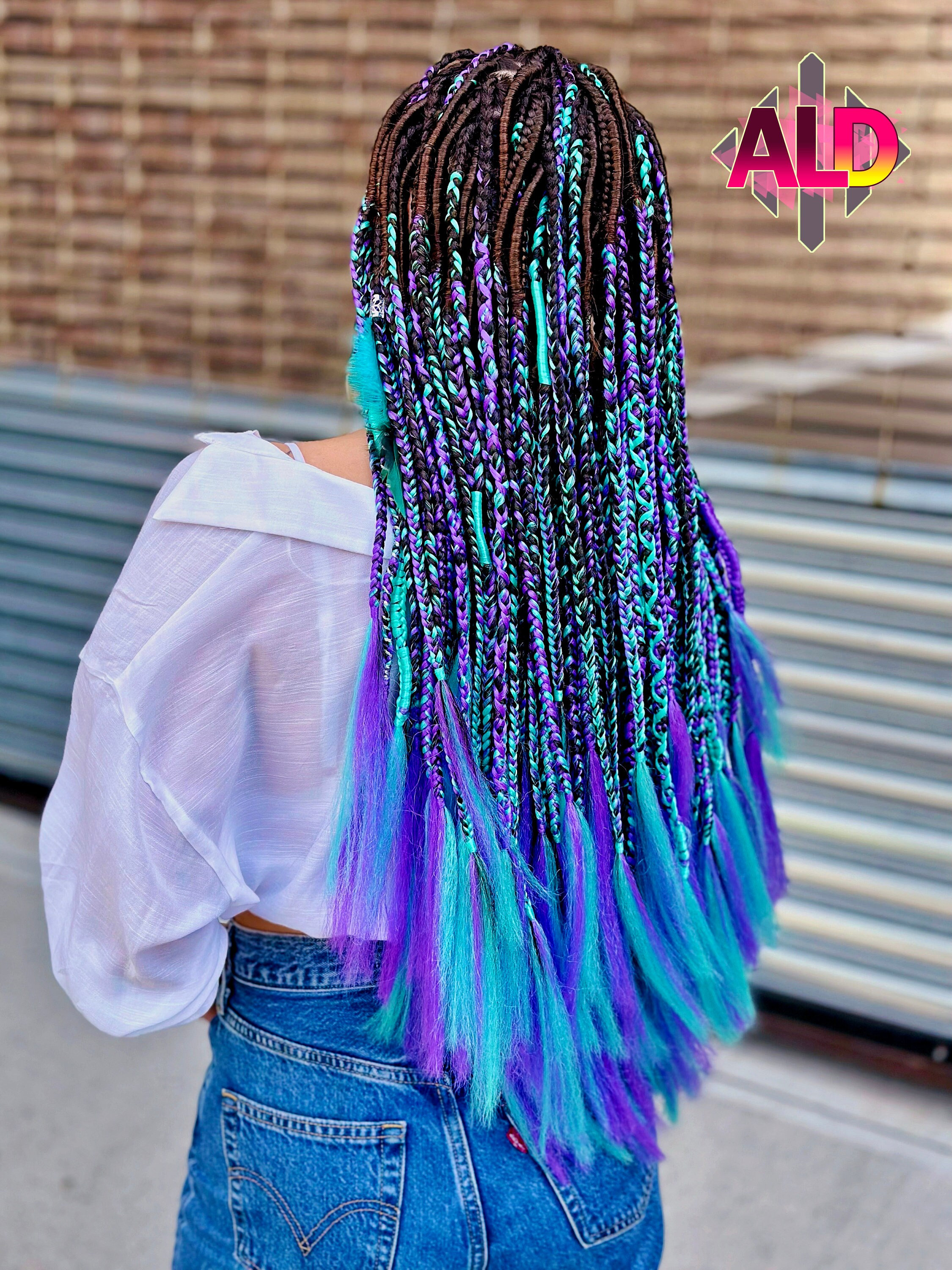 Bright Purple & Teal Braided Hair Extensions Dark Brown & Purple Turquoise Synthetic Braids Extensions  main image 3
