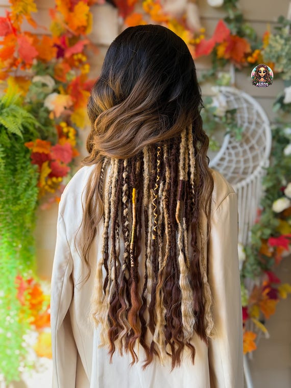 Brown and Blonde Synthetic Dreads Extensions: Boho Crochet Dreadlocks with Braid Ombre Accents