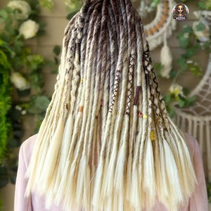 Brown Blonde Synthetic Dreadlock Extensions:   Boho Viking Faux Locs with Beads