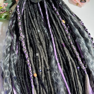 Black & Silver Dark Gray Synthetic Boho Dreadlock Extensions: Handmade Crochet Dreads image 8