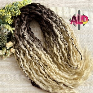 Brown & Beige Blonde Curly Synthetic Dreads: Boho Viking Style