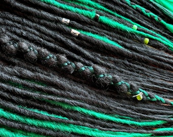 Black & Emerald Green Ombre Synthetic Dreadlock Extensions: Viking