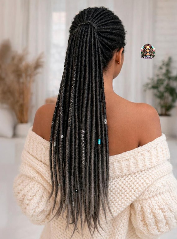 Dark Gray & Black Synthetic Dreads: Boho Viking Wrap  display picture 3