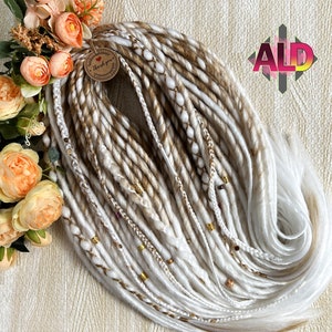 Ginger Brown & White Boho Synthetic Dreads: Viking Style Dreadlock Extensions