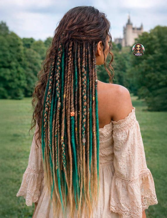 Emerald Green Synthetic Dreadlock Extensions: Brown Ginger Viking