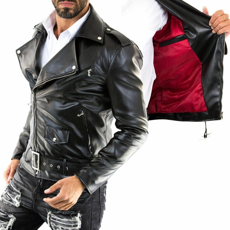 Men/'s Genuine Lamb Skin Soft Leather Jacket Real Leather Motorcycle Slim fit Biker Jacket Customize Leather Jacket FREE SHIPPING