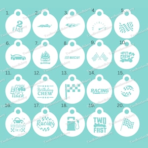Race car stencils | 2 fast 2 curious | turning two | checkerd flag stencils | racing stencils | 2nd birthday party | birthday party favors