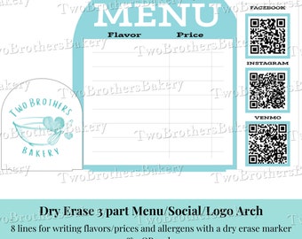 Dry Erase Bakery Menu, Farmers Market Sign, Menu Sign, Price List Sign, Custom Signs, Custom Dry Erase Board, Personalized Menu and QR Sign
