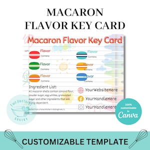 Macaron Flavor Key Card | Editable Macaron Template | Macaron Flavor | Canva Template | Customizable macaron card | Flavor Key | Home Baker