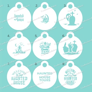 Haunted house stencils | haunted mansions | spooky houses | halloween stencils | halloween macarons | halloween cookies | Spooky stencils