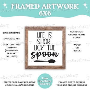Life is Short Lick the Spoon, Baking Sign, Kitchen Decor, Bakery Wall Art, Gift for Bakers, Gift for Cake Lovers, Cake Decor, Vendor Display