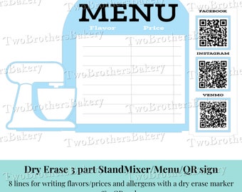 Dry Erase Bakery Menu, Farmers Market Sign, Menu Sign, Price List Sign, Custom Signs, Custom Dry Erase Board, Personalized Menu and QR Sign
