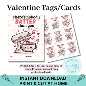 Valentinstag Karten, Valentinstag Tags, Valentinstag Geschenkanhänger, druckbare Geschenkanhänger, Valentinstag von Bäckern, Valentinstag für Bäcker, Bäcker