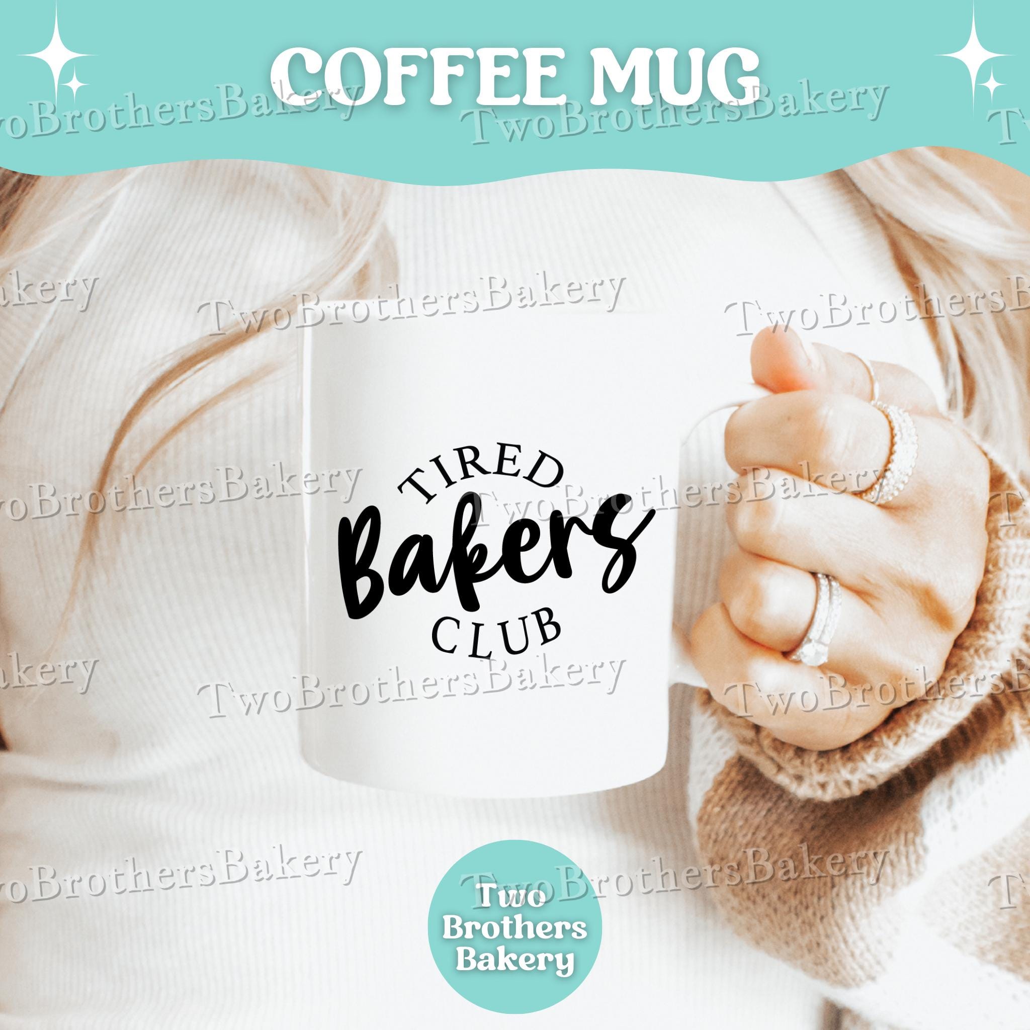 Taza del club de panaderos cansados, regalo divertido para hornear, taza de café para panaderos, taza de cerámica de 15 oz, regalo para amantes de la repostería, taza de café de panadero, regalo de pastelero