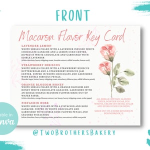 Macaron Care Card Template | Editable Macaron Care Instructions | Printable Care Card | Macaron Flavor Key Card | Canva templates for bakers