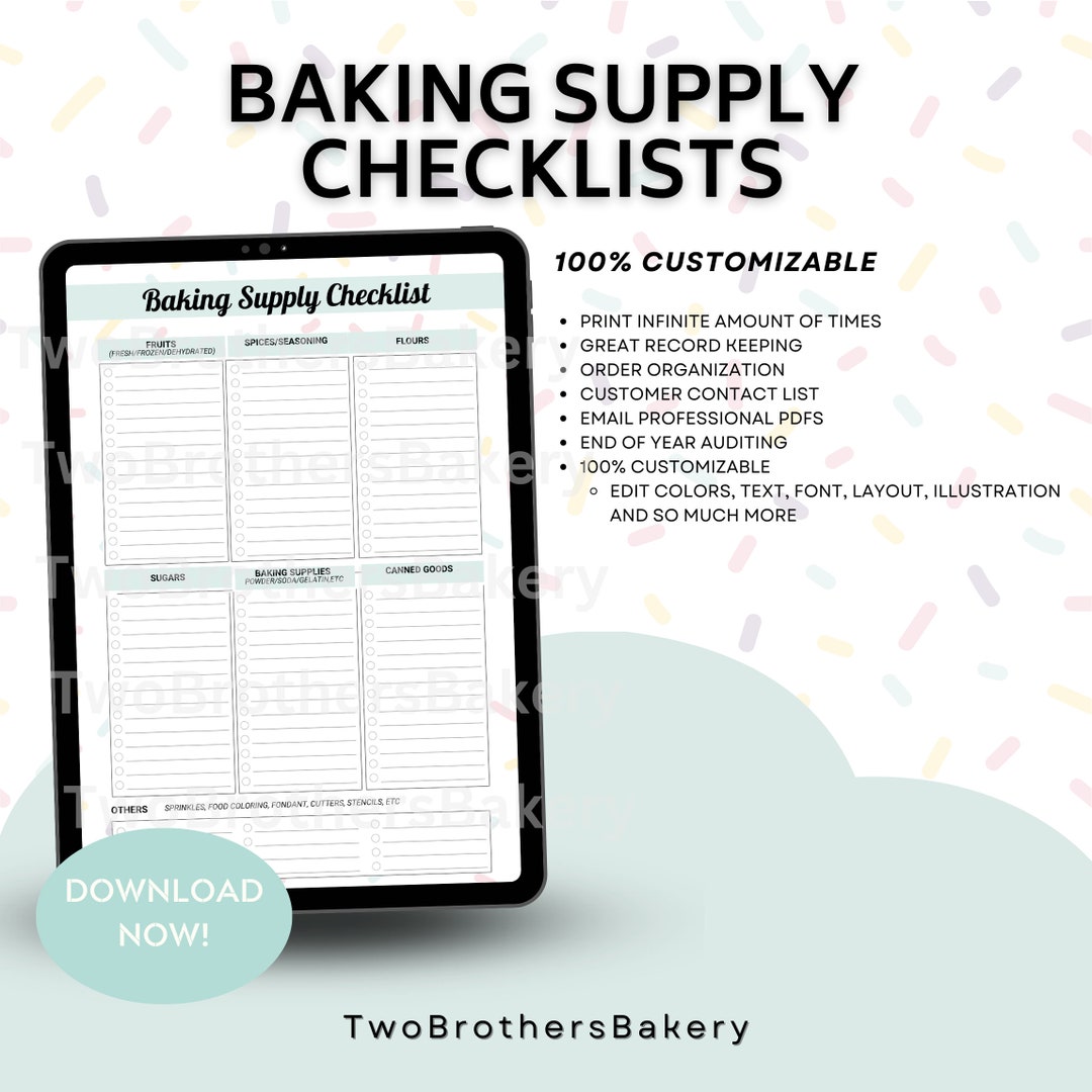 Baking Supply Checklist, Inventory Checklists, Cleaning Checklist