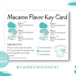 Macaron Flavor Key Card | Editable Macaron Template | Macaron Flavor | Canva Template | Customizable macaron card | Flavor Key | Home Baker