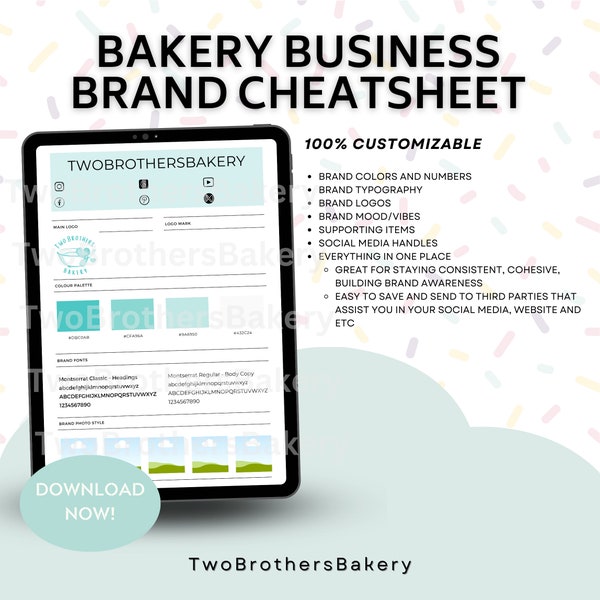 Bakery Business Worksheet, Brand Awareness, Brand checklist, Business Template, Bakery Forms, Brand Identity, Brand Toolkit, Brand Template