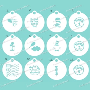 Oh the places you&#39;ll go stencils |Thing 1 and Thing 2 | dr seuss stencils | Dr seuss graduation | dr seuss party favors | dr seuss cookies