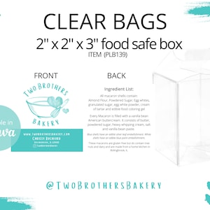 Carta Macaron Clear Box / Carta Baker modificabile / Ingrediente Macaron / Modello Canva / Carta macaron personalizzabile / Biglietto da visita / Borse trasparenti