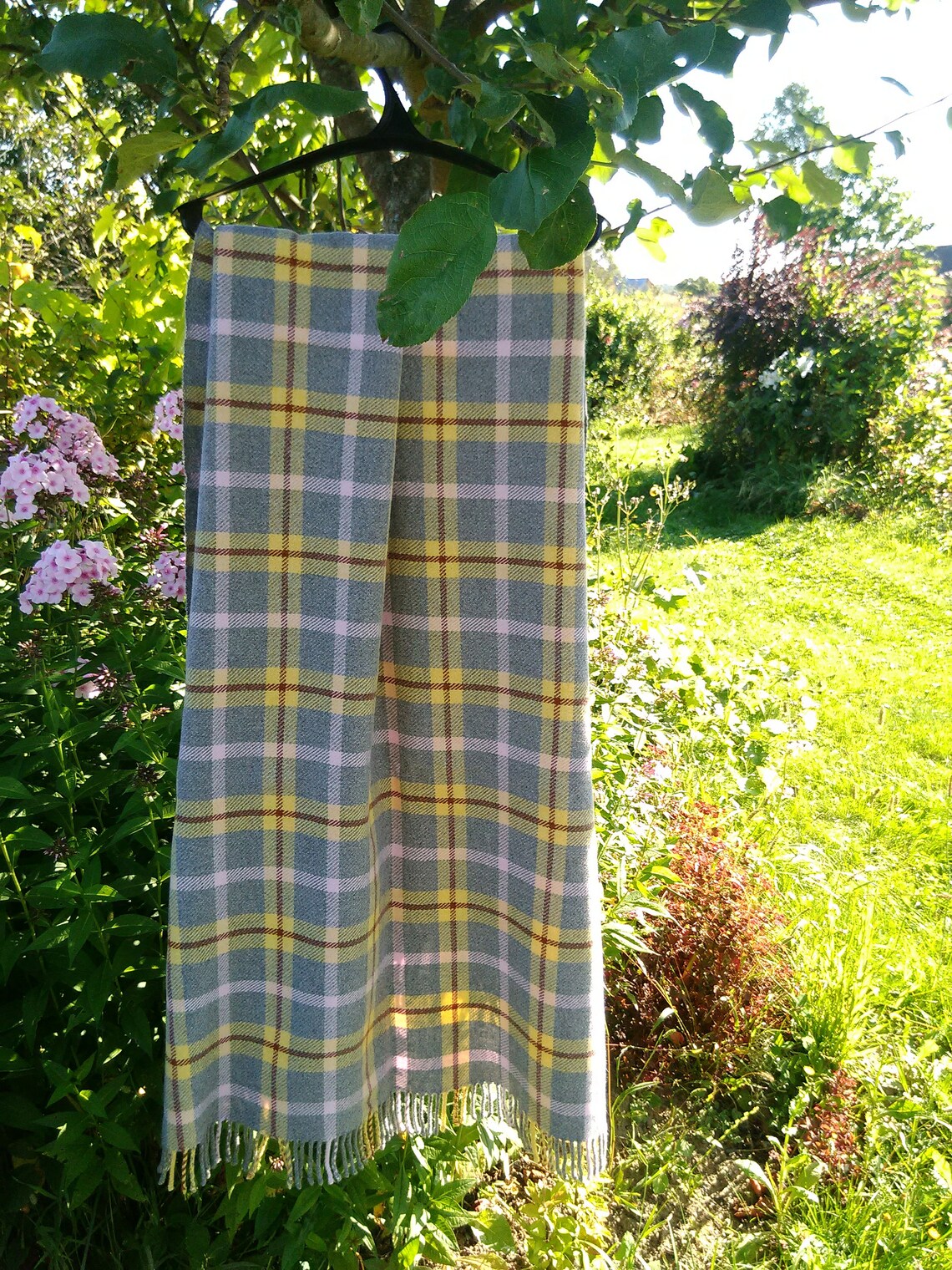 Gray checkered 100 wool blanket cozy soft wrap for outdoor Etsy