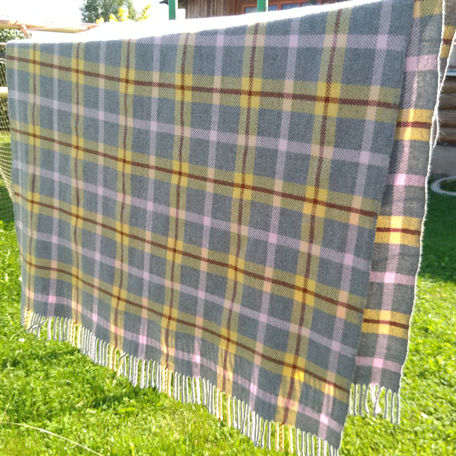 Gray checkered 100 wool blanket cozy soft wrap for outdoor Etsy