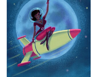 Sky Queen_Color Giclee Print Retro Classic Sci-Fi Illustration Cotton Rag Paper