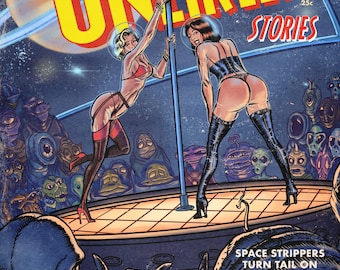 Retro Sci-Fi Pulp Magazine Cover Art Print, Obsessed Ogglers