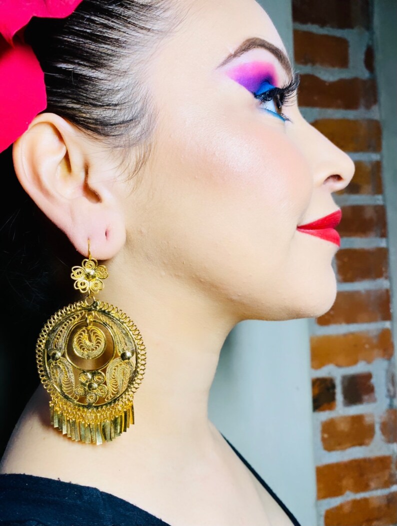 Folklorico Dance Mexican Gold Filigree Earrings Single Flower Etsy