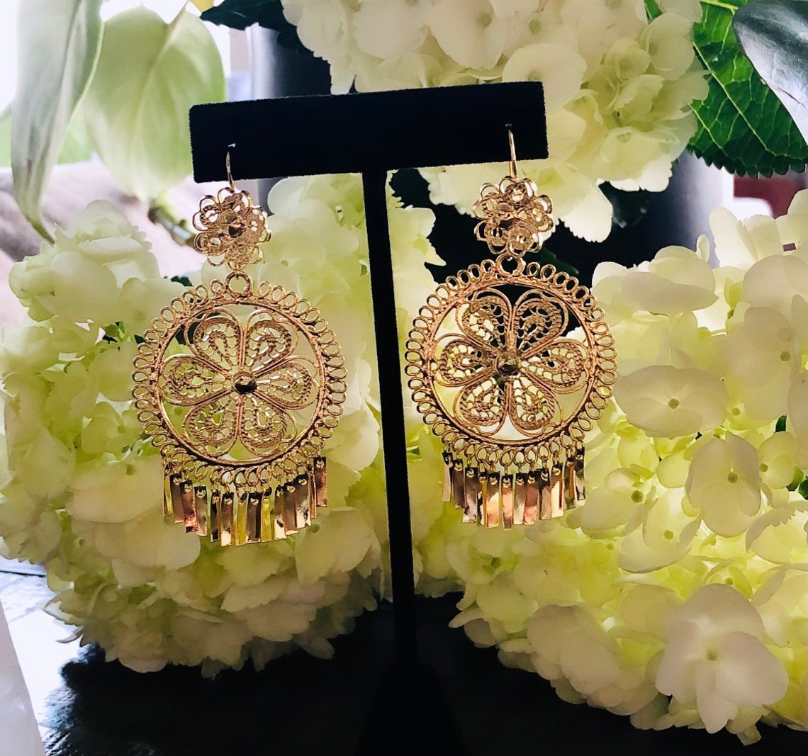 New Medium Folklorico Dance Mexican Gold Filigree Earrings Etsy