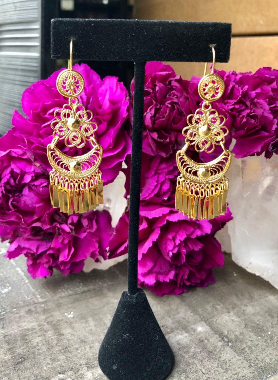 Small Folklorico Dance Mexican Gold Filigree Earrings Small Etsy