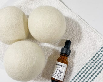 Wool Dryer Balls + Laundry Fragrance Oil | Scented Laundry | Gift Idea