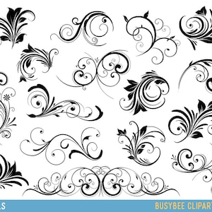 Wervelingen Clipart Digitale Wervelingen Clip Art Vector Wervelingen Photoshop Borstels Digitale Scrapbooking Bruiloft Uitnodigingen Bloei Floral Silhouette