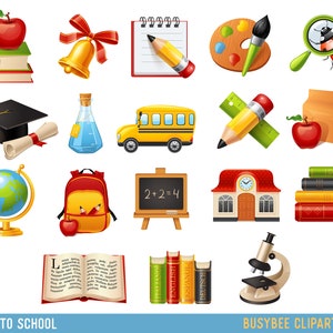 Kids at School clipart School clipart Back to school teacher clipart school bus stationary school supplies