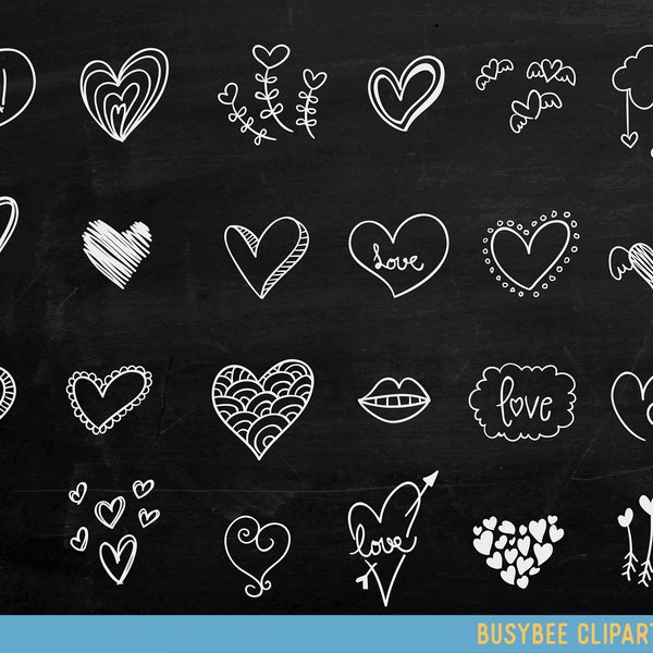Chalkboard Hearts Clip Art Hand Drawn Clip Art Digital Hearts Clipart Chalk Drawing Wedding Invitation Chalkboard Valentine's Day