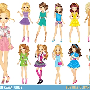 Cartoon girl clipart Kawaii girls clipart Fashion girls clipart Fashion lady clipart Girls party clipart Women Clipart Girls clipart