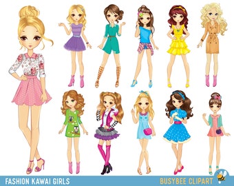 Cartoon girl clipart Kawaii girls clipart Fashion girls clipart Fashion lady clipart Girls party clipart Women Clipart Girls clipart