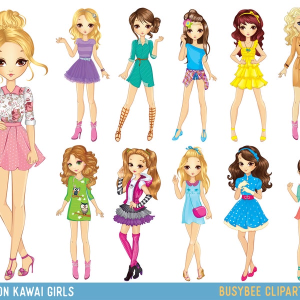 Cartoon girl clipart Kawaii girls clipart Fashion girls clipart Fashion lady clipart Girls party clipart Women Clipart Girls clipart