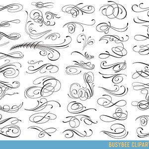 Swirls Clipart Digital Swirls Clip Art Vector Swirls Photoshop Brushes Digital Scrapbooking Wedding Invitations Flourish Floral Silhouette