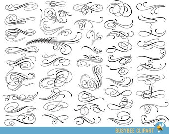 Swirls Clipart Digital Swirls Clip Art Vector Swirls Photoshop Brushes Digital Scrapbooking Wedding Invitations Flourish Floral Silhouette