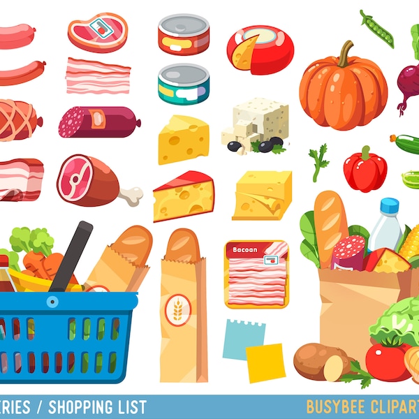 Grocery Clipart Shopping clipart Food Clipart Dinner Clipart Cheese clipart Salami Clipart Grocery Store Clipart Grocery Shopping image